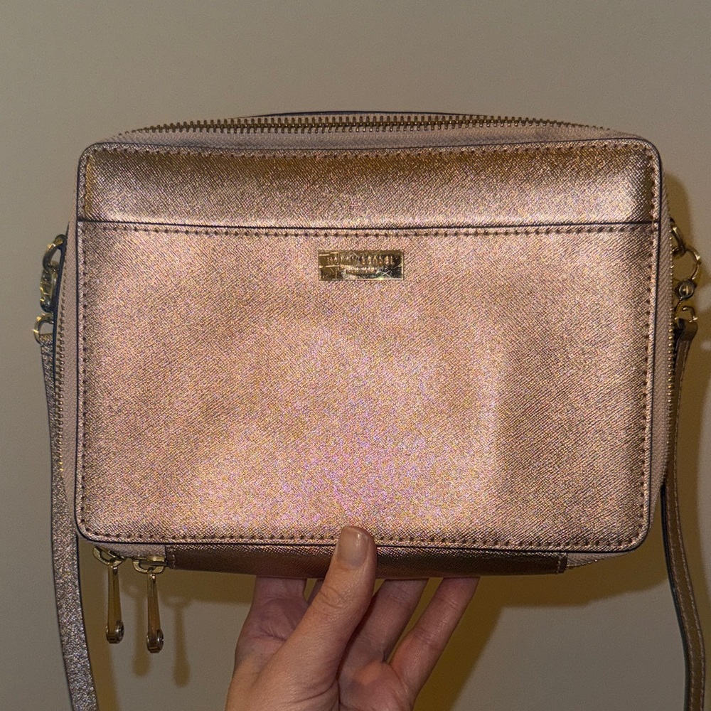 Henri Bendel Metallic Blush Pink Bronze Crossbody Bag